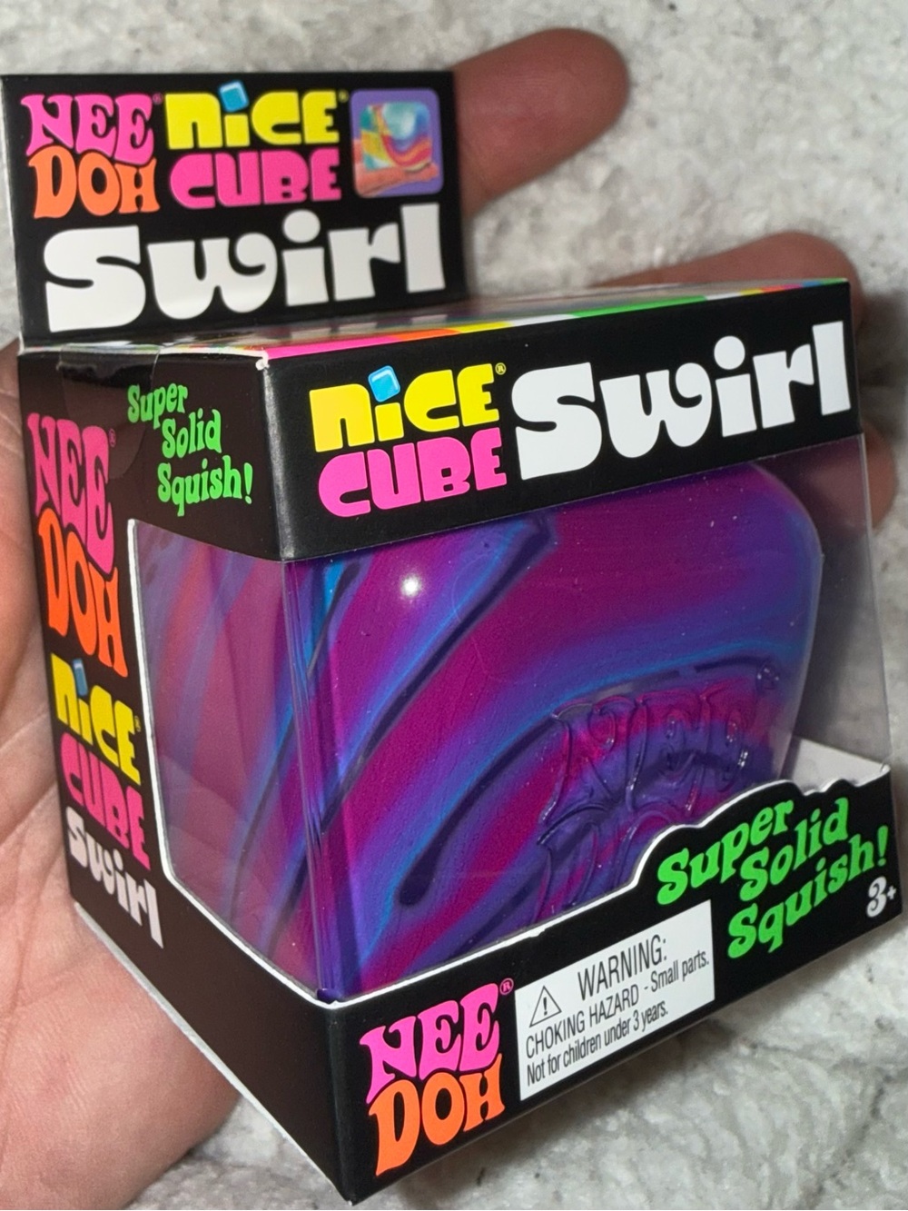 💜💙🩷🖤 RARE Nice Cube Swirl Nee Doh Solid Squish Cube - Purple & Blue Swirl